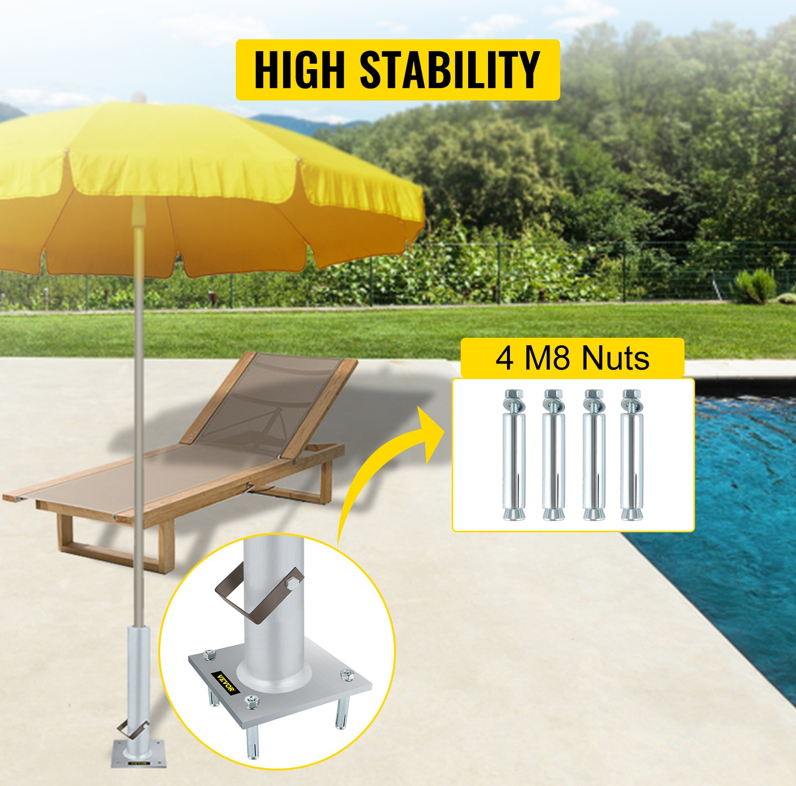 VEVOR Umbrella Base, 2 in 1 Heavy Duty Umbrella Stand, Aluminum Umbrella's Holder Stand with 6" x 6" Base, Patio Umbrella Stand with 18.5" Height Pipes for 1.5"-2" Sunshade on Deck, Cement and Land