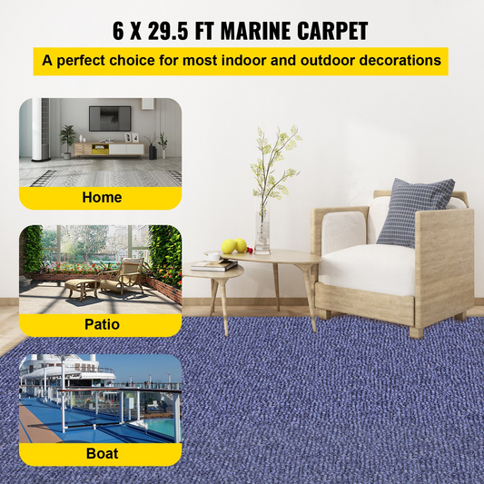 VEVOR Deep Blue Marine Carpet 6 ft x 29.5 ft Marine Carpeting Marine Grade Carpet for Boats with Waterproof Back Outdoor Rug for Patio Porch Deck Garage Outdoor Area Rug Runner Non-Slide Porch Rug