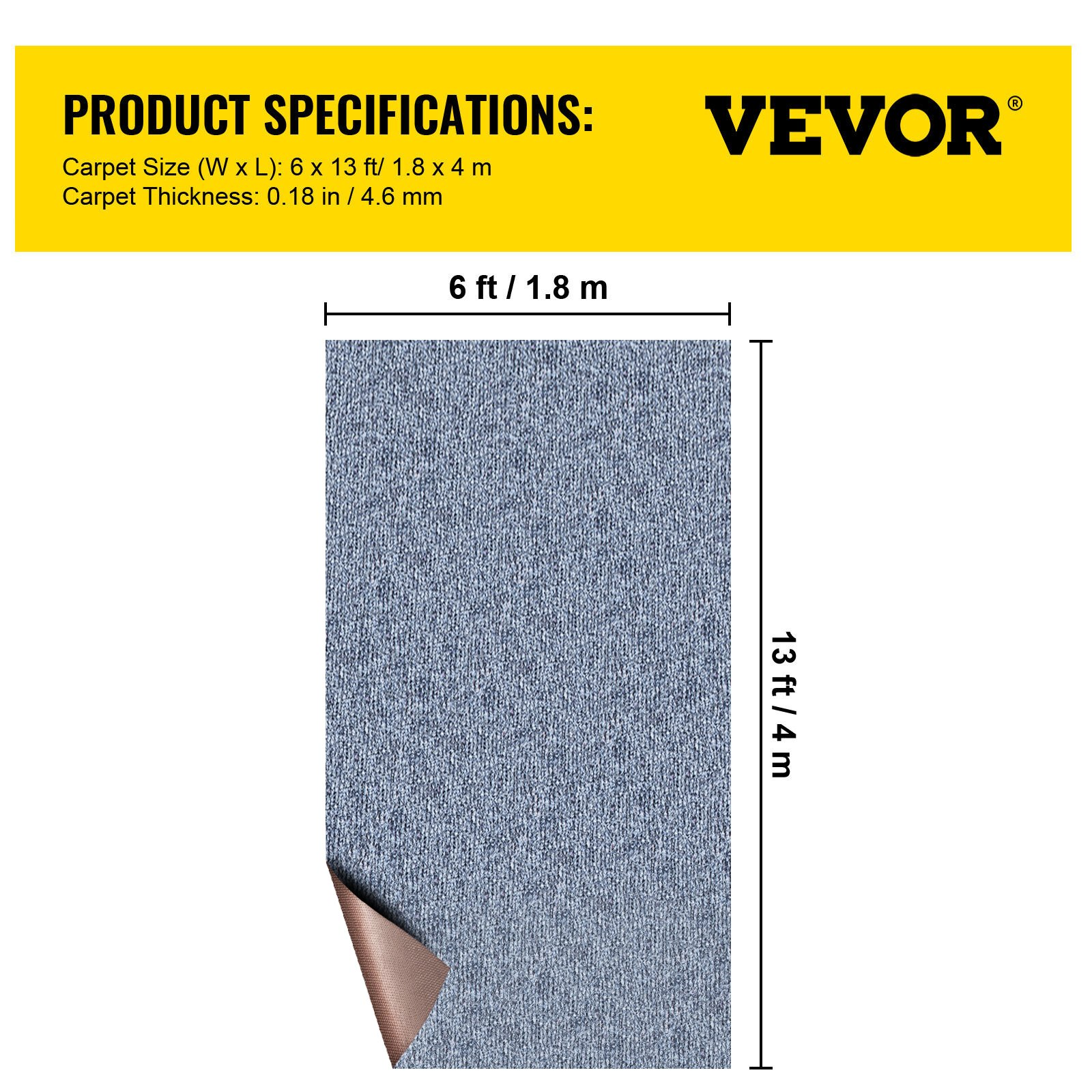 VEVOR Gray Marine Carpet 6 ft x 13.1 ft Boat Carpet Rugs Indoor Outdoor Rugs for Patio Deck Anti-Slide TPR Water-Proof Back Cut Outdoor Marine Carpeting Easy Clean Outdoor Carpet Roll