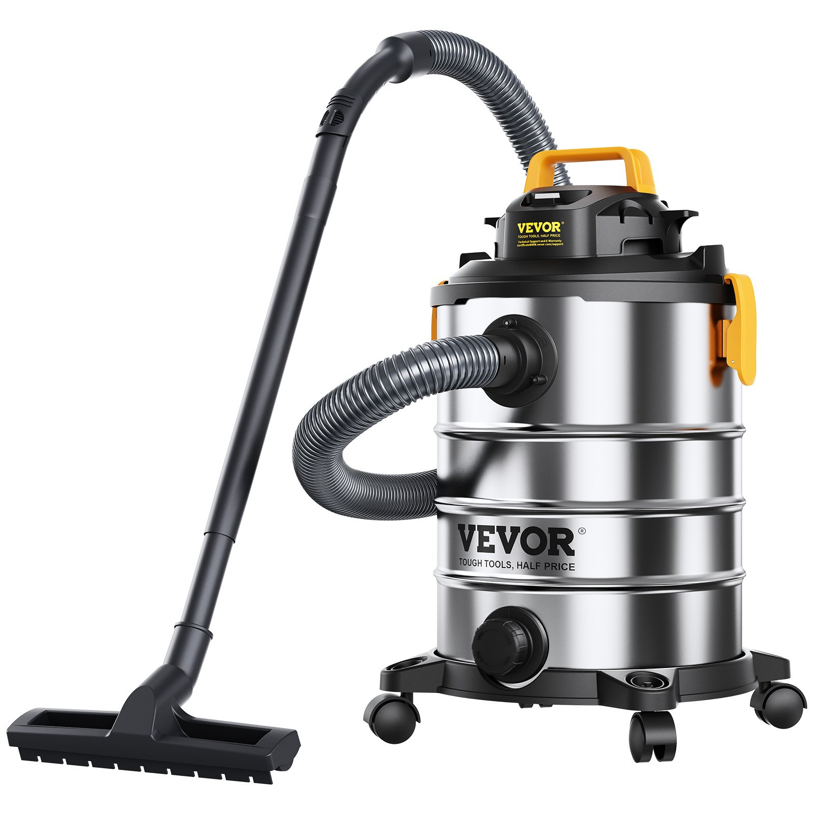 VEVOR Stainless Steel Wet Dry Shop Vacuum, 8 Gallon 6 Peak HP Wet/Dry Vac, Powerful Suction with Blower Function w/ Attachment 2-in-1 Crevice Nozzle, Small Shop Vac Perfect for Carpet Debris, Pet Hair