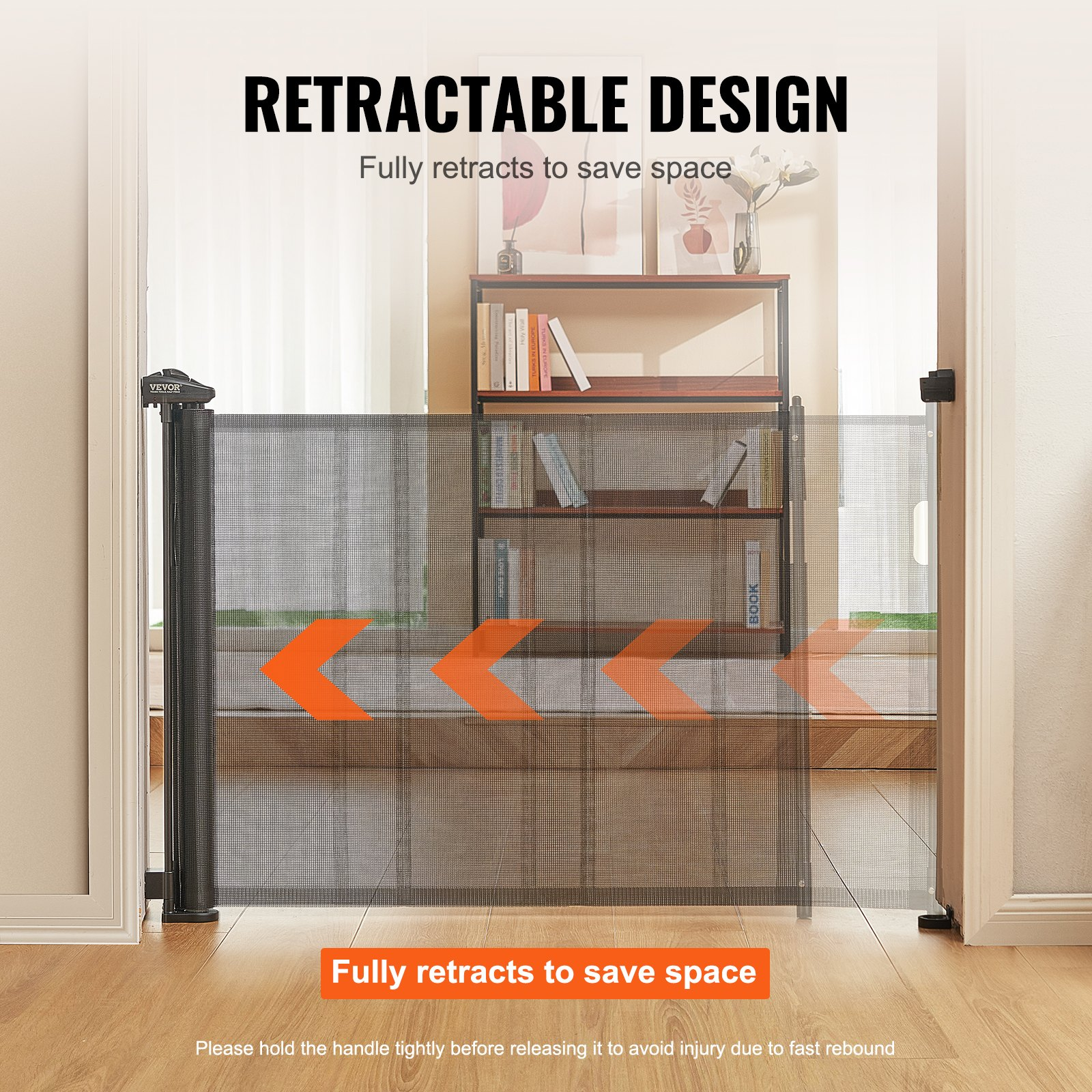 VEVOR Retractable Baby Gate, 34.2" Tall Mesh Baby Gate, Extends up to 76.8" Wide Retractable Gate for Kids or Pets, Retractable Dog Gates for Indoor Stairs, Doorways, Hallways, Playrooms, Black