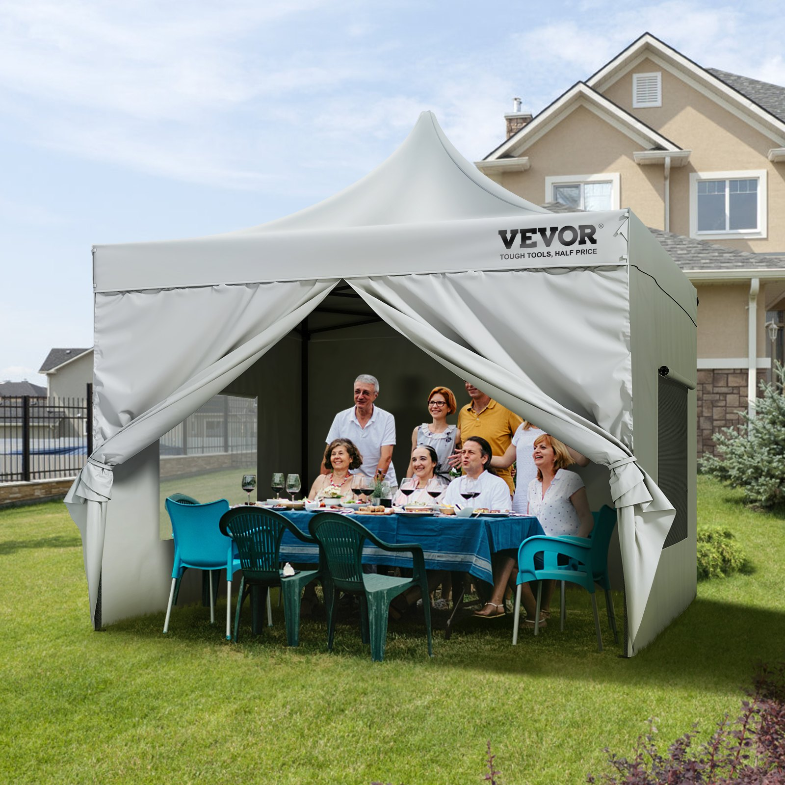 VEVOR 10x10 FT Pop up Canopy with Removable Sidewalls, Instant Canopies Portable Gazebo & Wheeled Bag, UV Resistant Waterproof, Enclosed Canopy Tent for Outdoor Events, Patio, Backyard, Party, Camping