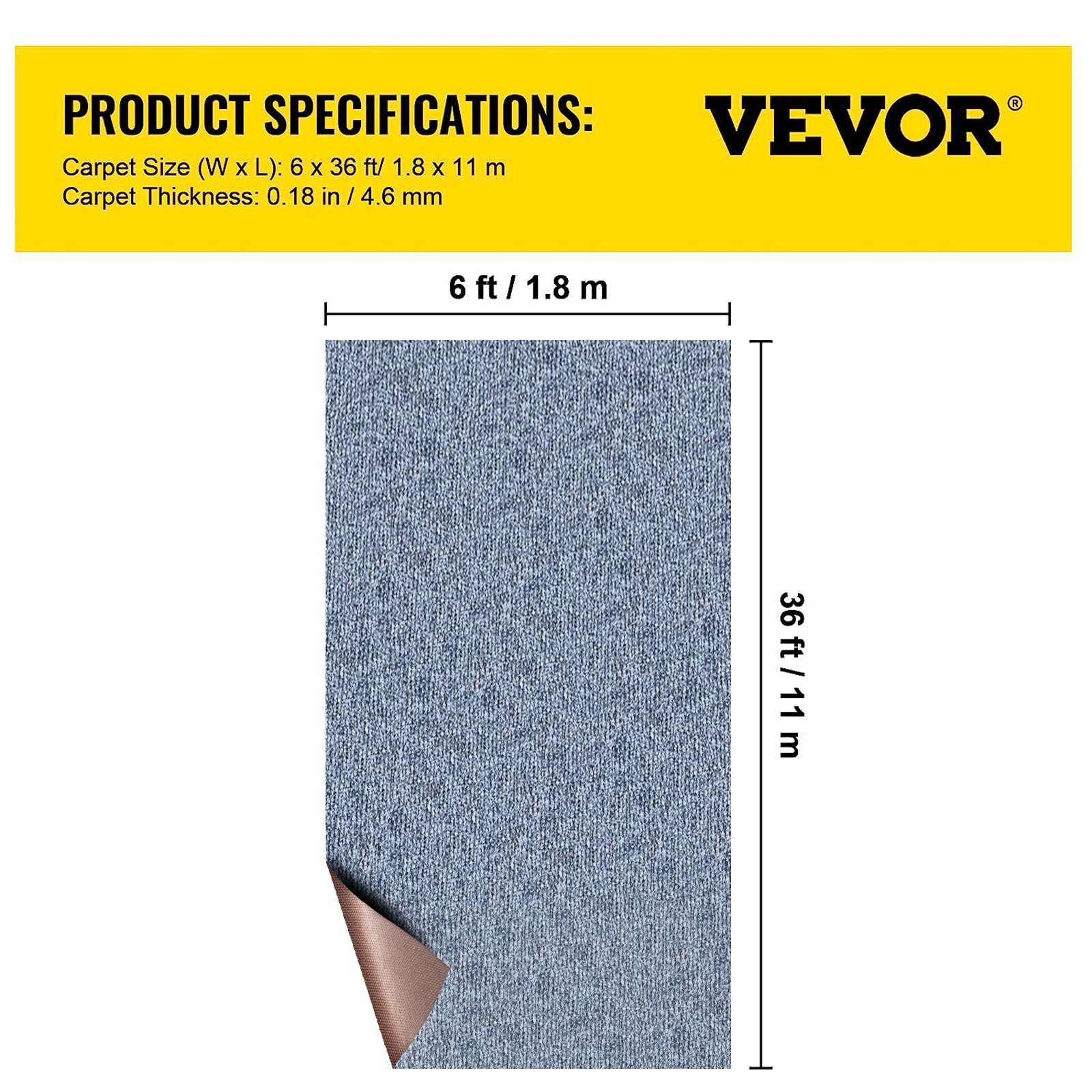 VEVOR Gray Marine Carpet 6 ft x 36 ft, Boat Carpet Rugs, Indoor Outdoor Rugs for Patio Deck Anti-Slide TPR Water-Proof Back Outdoor Marine Carpeting Outdoor Carpet