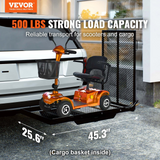 VEVOR Hitch Mount Cargo Carrier, 45.3" x 25.6" Iron Hitch Cargo Rack with Folding Ramp, Hitch Rack Basket with Stabilizer and Straps, 500LBS Mobility Scooter Carrier Fit 2" Hitch Receiver