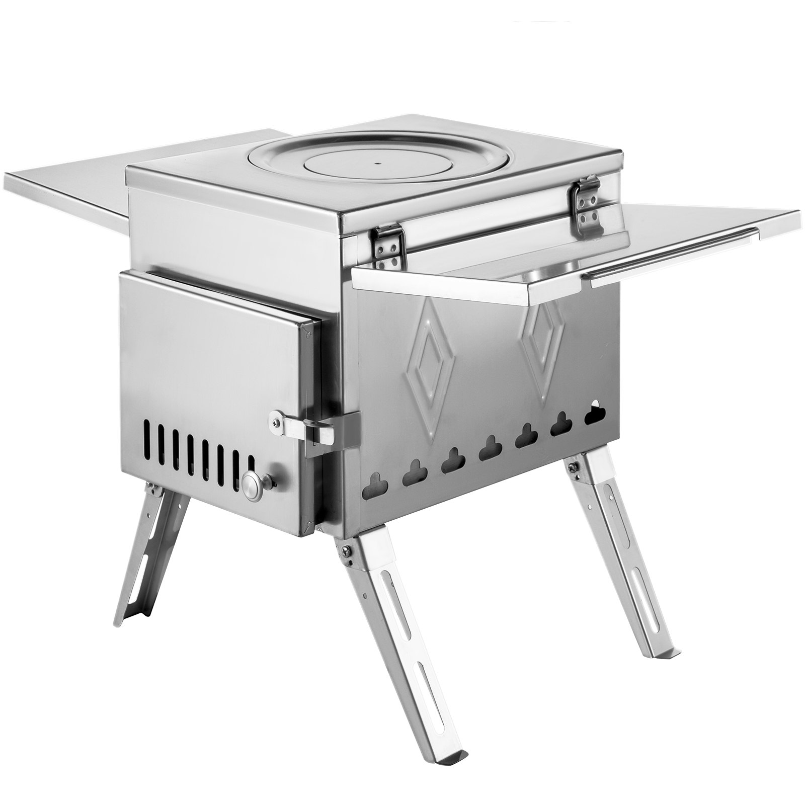 VEVOR Tent Wood Stove 17.5x14.7x10.6 inch, Camping Wood Stove 304 Stainless Steel With Folding Pipe, Portable Wood Stove 95.7 inch Total Height For Camping, Tent Heating, Hunting, Outdoor Cooking