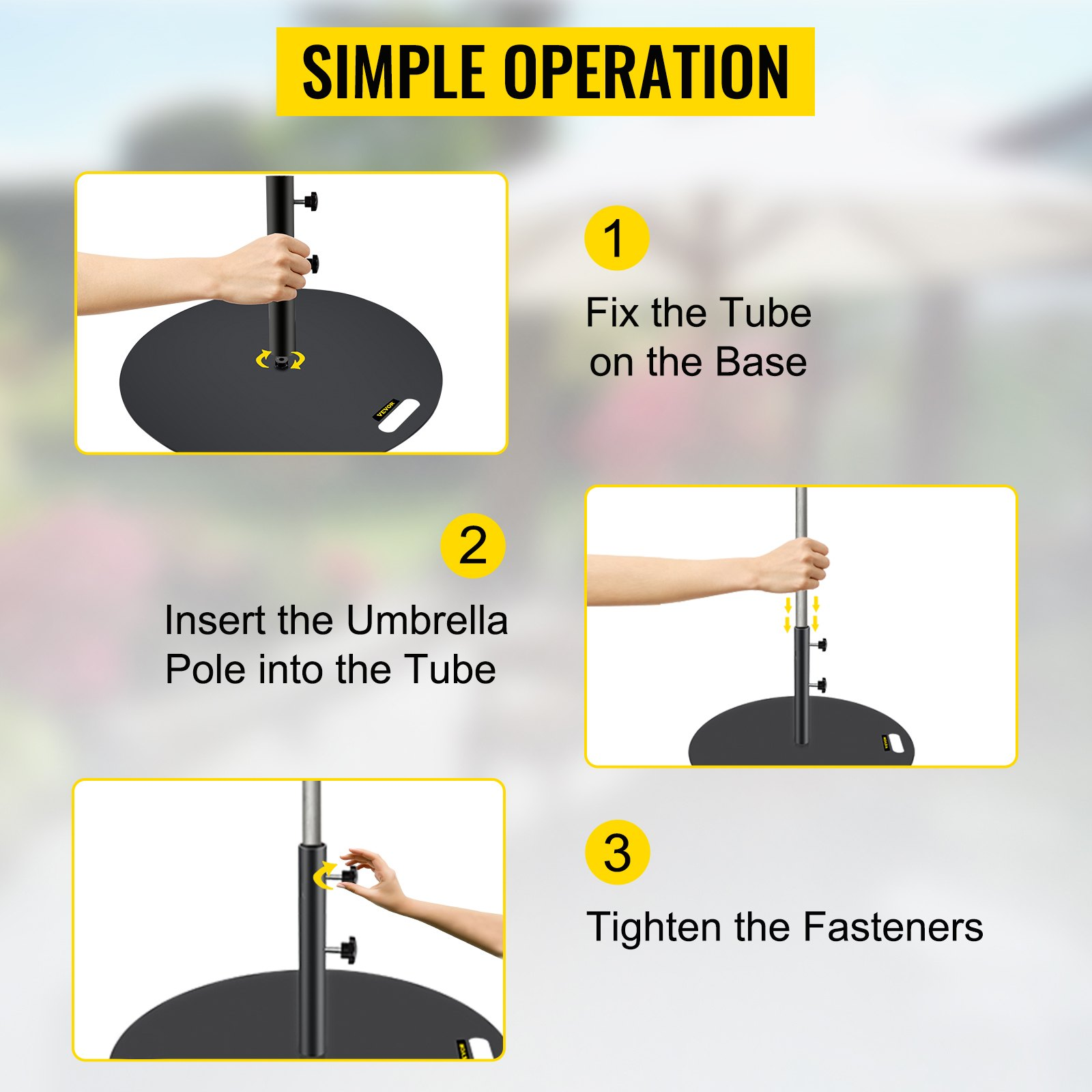 VEVOR Umbrella Base, 27" Round Umbrella Base, 39lbs Umbrella's Holder Stand, Cast Iron Umbrella Base for 1.5-1.875" Umbrella Pole Market Umbrella Base with 14" Height Pipe for Yard/Garden/Deck