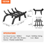 VEVOR Fireplace Log Grate, 18 inch Heavy Duty Fireplace Grate with 6 Support Legs, 3/4’’ Solid Powder-coated Steel Bars, Log Firewood Burning Rack Holder for Indoor and Outdoor Fireplace