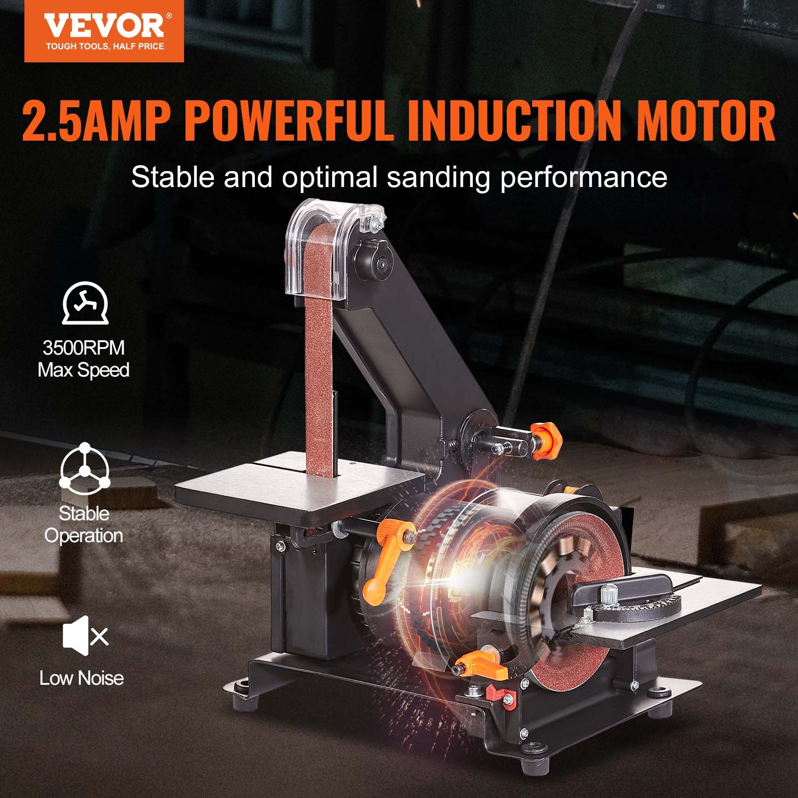 VEVOR 5" Disc Sander and 1" x 30" Belt Sander Combo with 2.5A Induction Motor, Powerful Woodworking Bench Sander with 0-45° Adjustable Cast Aluminum Work Table