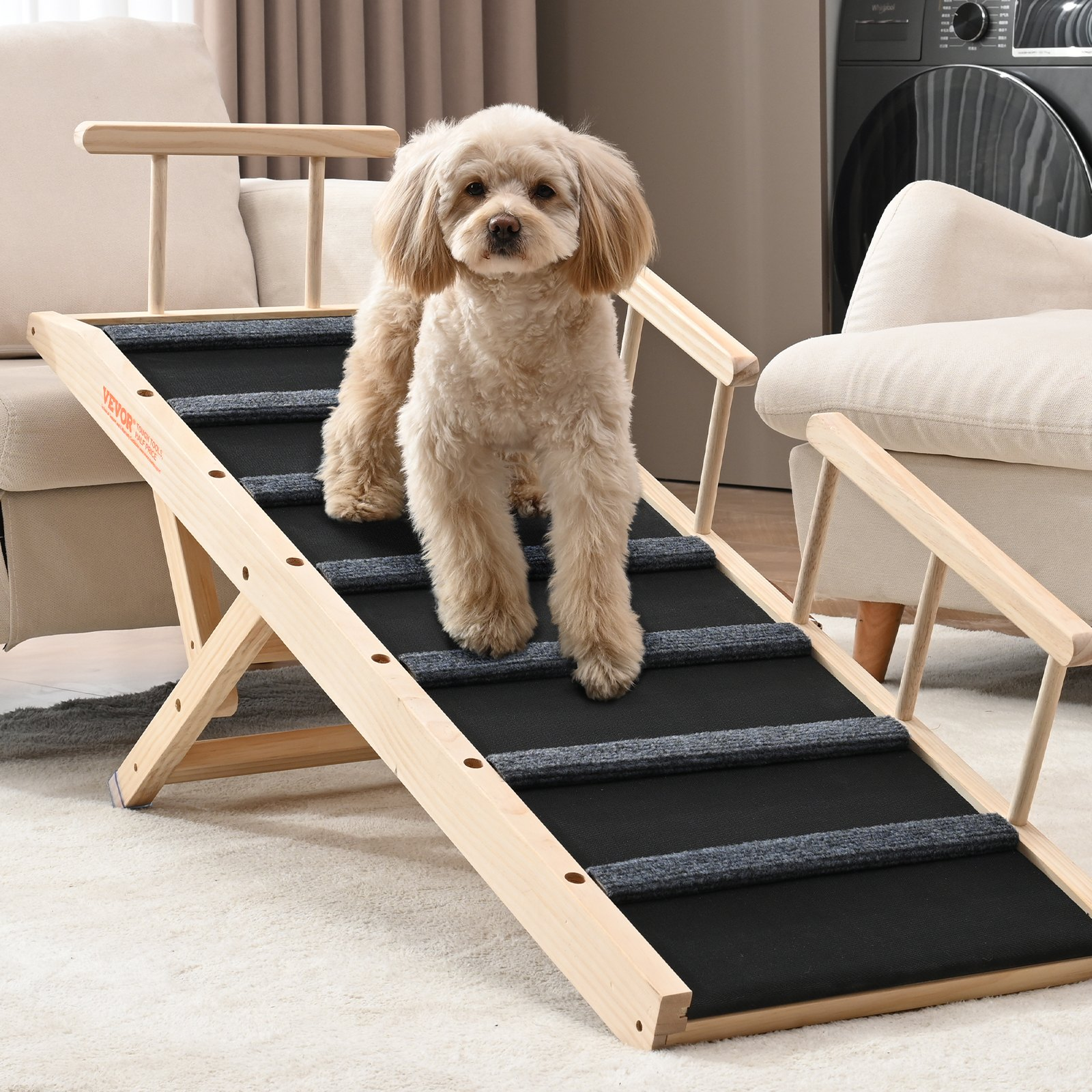 VEVOR Dog Ramp, Folding Pet Ramp for Bed, Adjustable Dog Ramp for Small, Large, Old Dogs & Cats, Wooden Pet Ramp with 47.2" Long Ramp, Adjustable from 13.8" to 27.6", Suitable for Couch, Sofa, Car