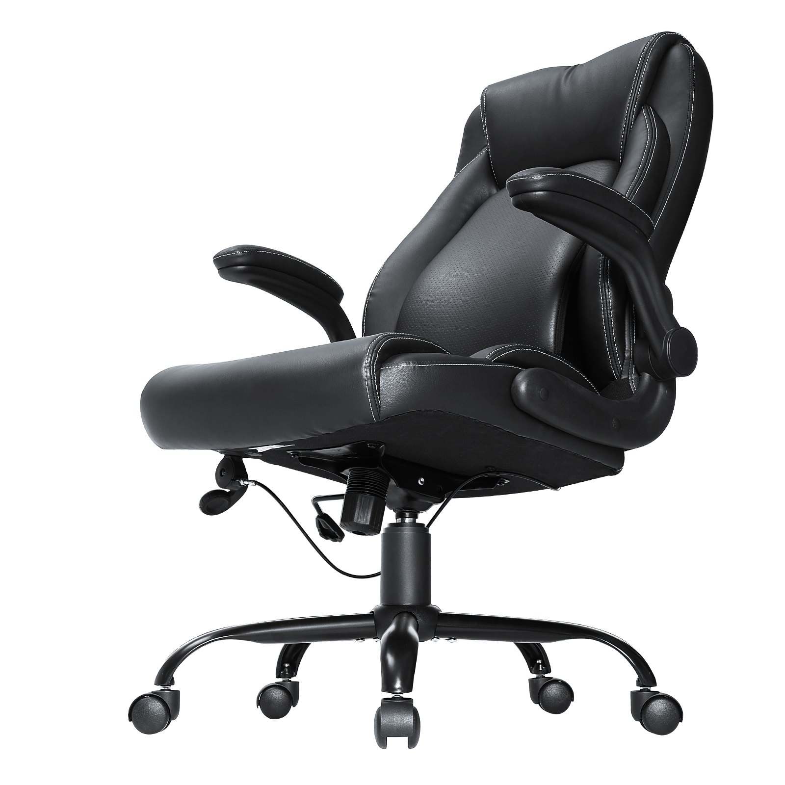 VEVOR Executive Office Chair with Cutting-edge Adjustable Lumbar Support, High Back PU Leather Office Chair Ergonomic for Back Pain, with Padded Flip-up Arms