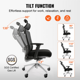 VEVOR Ergonomic Office Chair with Slide Seat, Desk Chair with Mesh Seat, Angle and Height Adjustable Home Office Chair with Back and Lumbar Support, Swivel Computer Task Chair