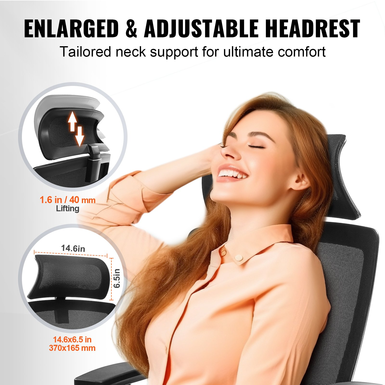 VEVOR Ergonomic Office Chair with Slide Seat, Desk Chair with Mesh Seat, Angle and Height Adjustable Home Office Chair with Back and Lumbar Support, Swivel Computer Task Chair