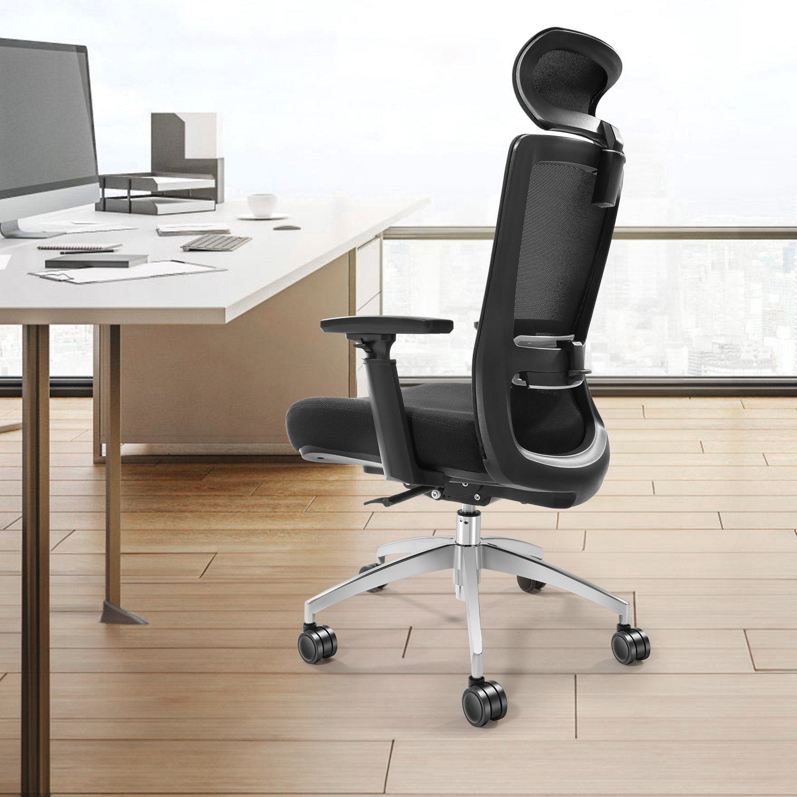 VEVOR Ergonomic Office Chair with Slide Seat, Desk Chair with Mesh Seat, Angle and Height Adjustable Home Office Chair with Back and Lumbar Support, Swivel Computer Task Chair