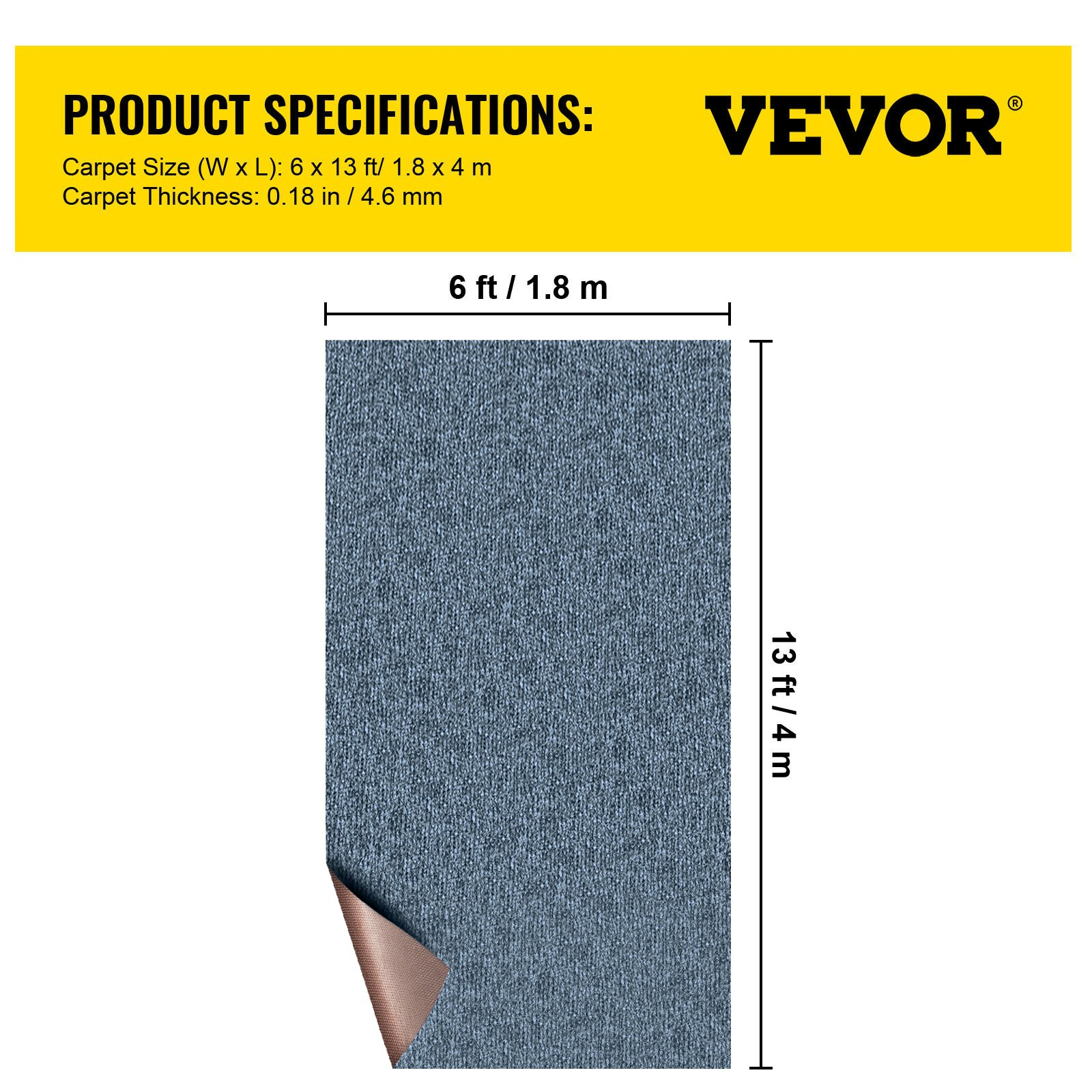 VEVOR Gray Marine Carpet 6 ft x 13.1 ft Boat Carpet Rugs Indoor Outdoor Rugs for Patio Deck Anti-Slide TPR Water-Proof Back Cut Outdoor Marine Carpeting Easy Clean Outdoor Carpet Roll