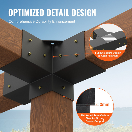 VEVOR Pergola Bracket Kit 4''x4'', 2pcs 4-Way Heavy Duty Corner Bracket Woodworks DIY Post Base Kit, Easy Installation Wooden Beams for Gazebos, Patio Pergolas, Log Cabin Outdoor Pergola Hardware