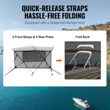 VEVOR 3 Bow Bimini Top Boat Cover, Detachable Mesh Sidewalls, 600D Polyester Canopy with 1" Aluminum Alloy Frame, Includes Storage Boot, 2 Support Poles, 2 Straps, 6'L x 46"H x 61"-66"W, Light Grey