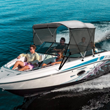 VEVOR 3 Bow Bimini Top Boat Cover, Detachable Mesh Sidewalls, 600D Polyester Canopy with 1" Aluminum Alloy Frame, Includes Storage Boot, 2 Support Poles, 2 Straps, 6'L x 46"H x 61"-66"W, Light Grey