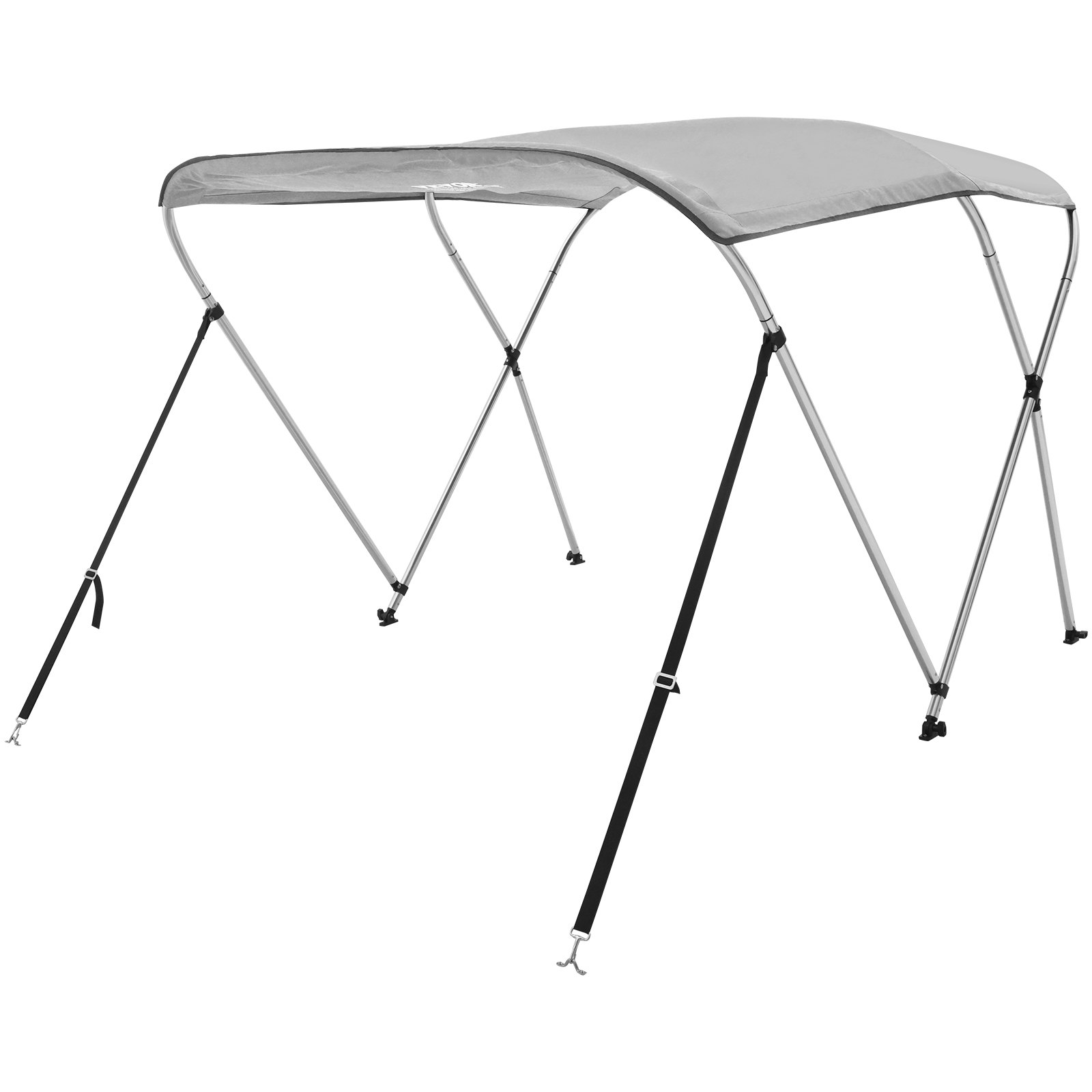 VEVOR 3 Bow Bimini Top Boat Cover, 900D Polyester Canopy with 1" Aluminum Alloy Frame, Waterproof and Sun Shade, Includes Storage Boot, 2 Support Poles, 4 Straps, 6'L x 46"H x 67"-72"W, Light Grey