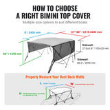 VEVOR 4 Bow Bimini Top Boat Cover, Detachable Mesh Sidewalls, 600D Polyester Canopy with 1" Aluminum Alloy Frame, Includes Storage Boot, 2 Straps, 2 Support Poles, 8'L x 54"H x 91"-96"W, Light Grey