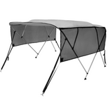 VEVOR 4 Bow Bimini Top Boat Cover, Detachable Mesh Sidewalls, 600D Polyester Canopy with 1" Aluminum Alloy Frame, Includes Storage Boot, 2 Straps, 2 Support Poles, 8'L x 54"H x 91"-96"W, Light Grey