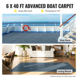 VEVOR Gray Marine Carpet 6 ft x 39.3 ft Marine Carpeting Marine Grade Carpet for Boats with Waterproof Back Outdoor Rug for Patio Porch Deck Garage Outdoor Area Rug Runner Anti-Slide Porch Rug