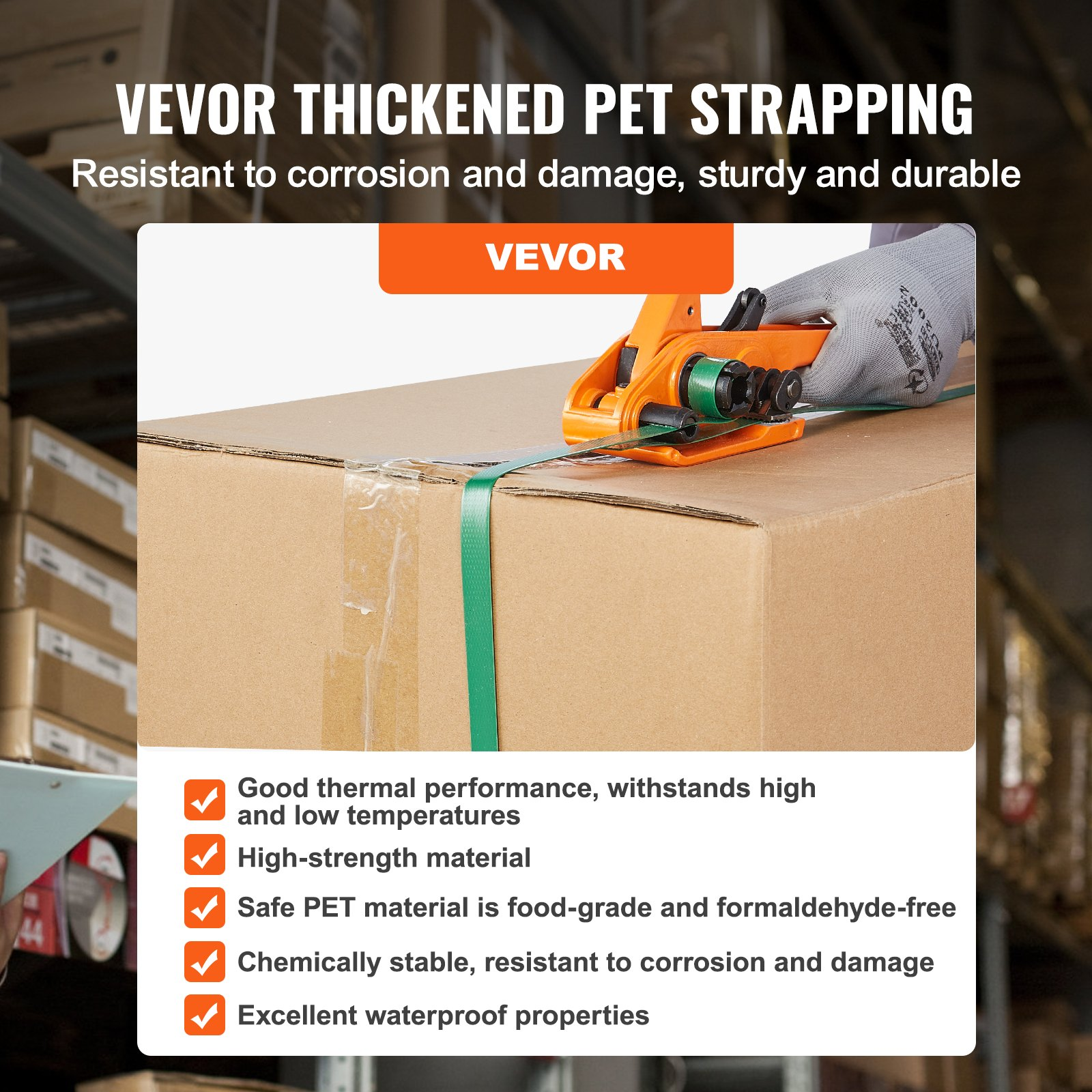 VEVOR Banding Strapping Kit with Strapping Tensioner Tool, Banding Sealer Tool, 300 Metal Seals, 1000ft Length PET Band, Pallet Packaging Strapping Banding Kit Banding Packaging Strapping for Packing