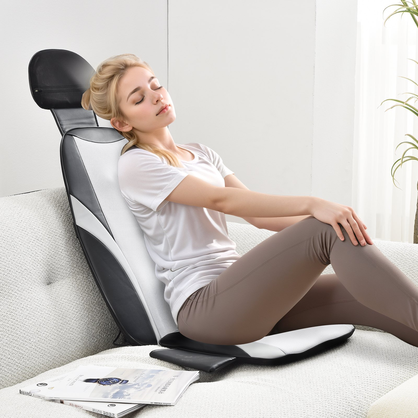 VEVOR Shiatsu Back Massager with Heat, Massage Seat Cushion with 2-Group Back Shiatsu Rollers and 2 Seat Vibration Motors, Fatigue Relief Seat Massage Chair Pad with 5 Vibration Modes for Home Office