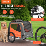 VEVOR Dog Bike Trailer, Supports up to 66 lbs, Pet Cart Bicycle Carrier, Easy Folding Frame with Quick Release Wheels, Universal Bicycle Coupler, Reflectors, Flag, Collapsible to Store, Orange/Gray