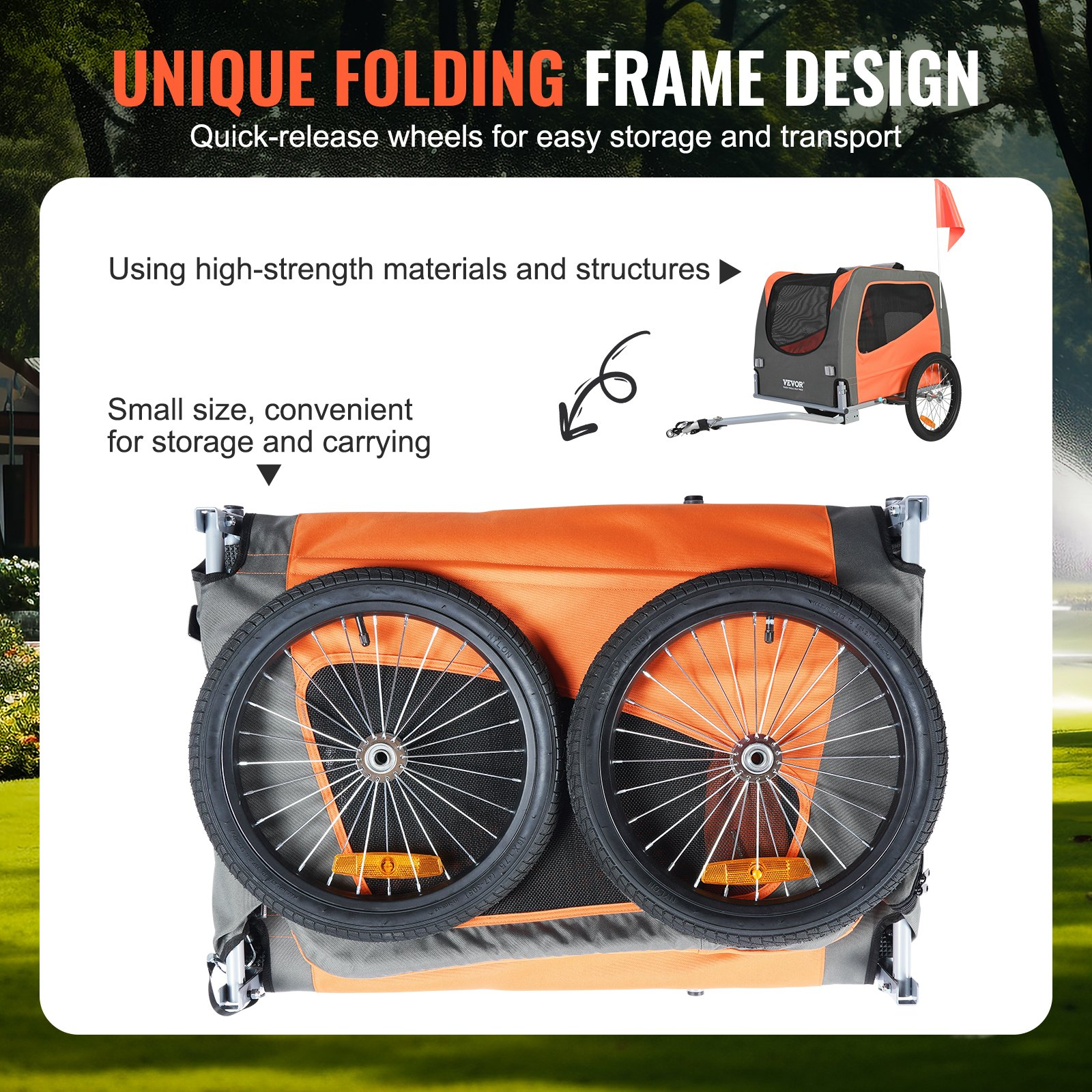 VEVOR Dog Bike Trailer, Supports up to 66 lbs, Pet Cart Bicycle Carrier, Easy Folding Frame with Quick Release Wheels, Universal Bicycle Coupler, Reflectors, Flag, Collapsible to Store, Orange/Gray