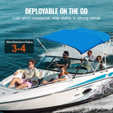 VEVOR 3 Bow Bimini Top Boat Cover, 900D Polyester Canopy with 1" Aluminum Alloy Frame, Waterproof and Sun Shade, Includes Storage Boot, 2 Support Poles, 4 Straps, 6'L x 46"H x 54"-60"W, Pacific Blue