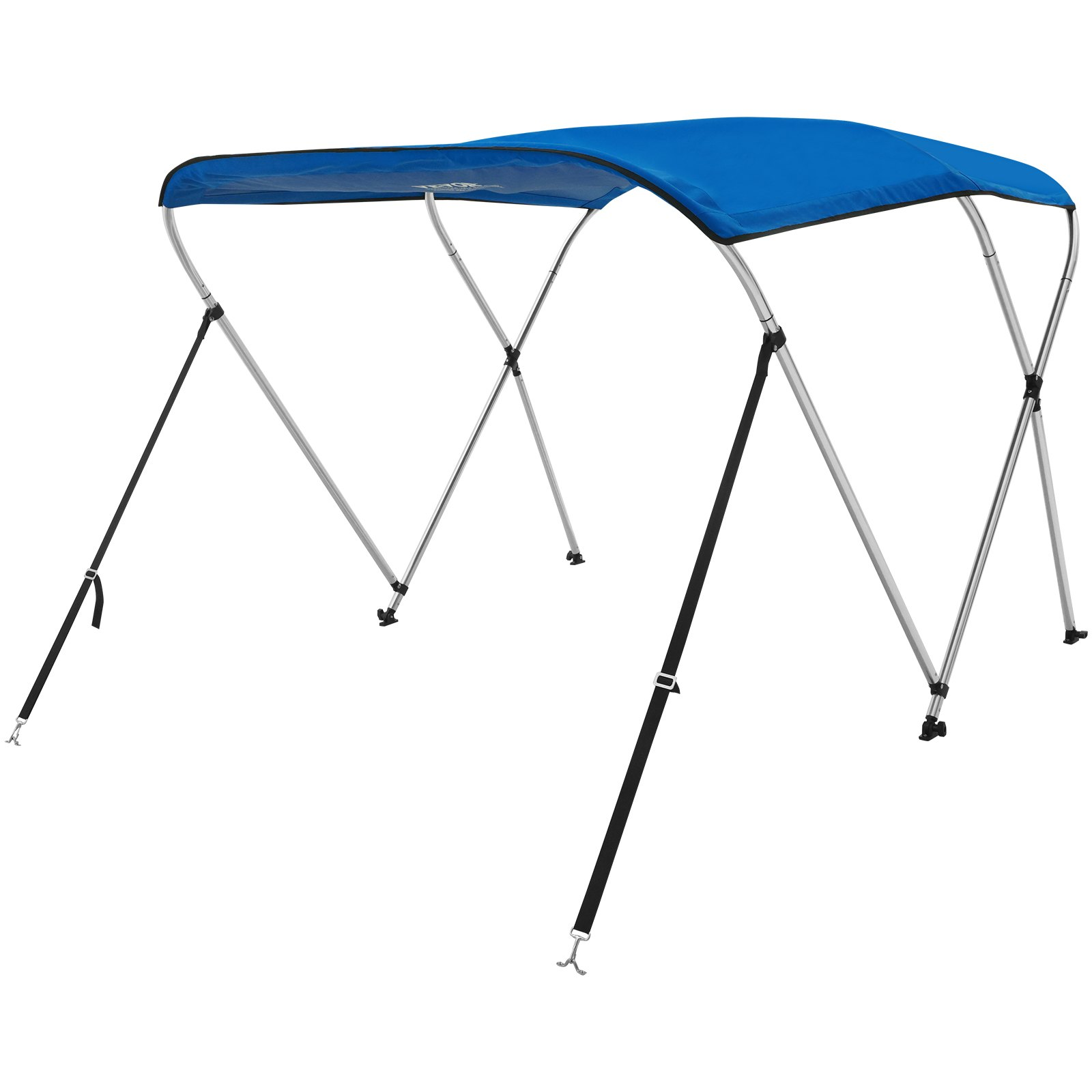 VEVOR 3 Bow Bimini Top Boat Cover, 900D Polyester Canopy with 1" Aluminum Alloy Frame, Waterproof and Sun Shade, Includes Storage Boot, 2 Support Poles, 4 Straps, 6'L x 46"H x 54"-60"W, Pacific Blue