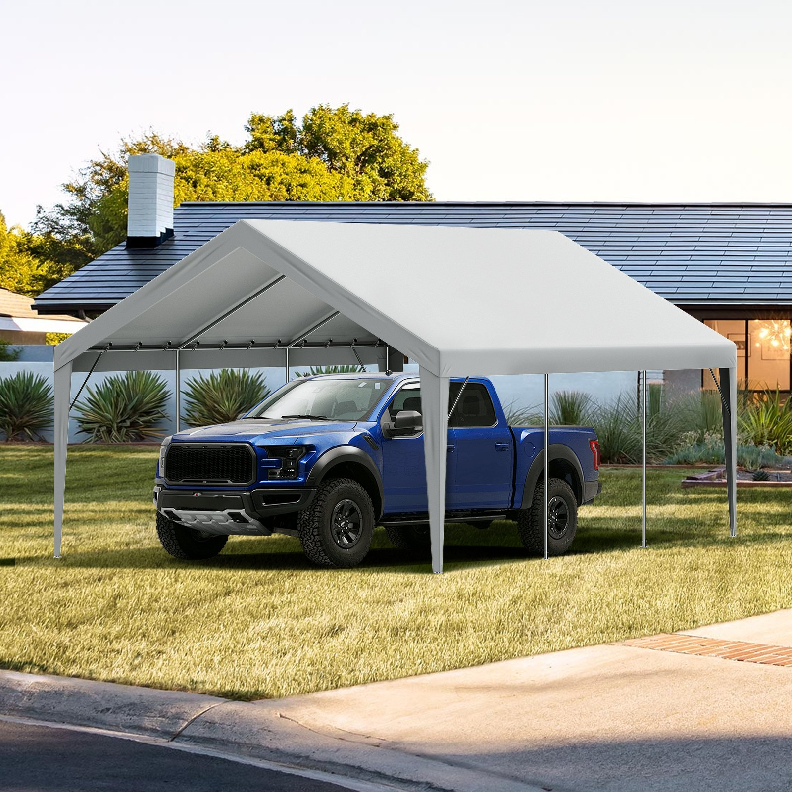 VEVOR Carport Replacement Canopy Cover 13 x 20 ft, Garage Top Tent Shelter Tarp Heavy-Duty Waterproof & UV Protected, Easy Installation with Ball Bungees,Grey (Only Top Cover, Frame Not Include)