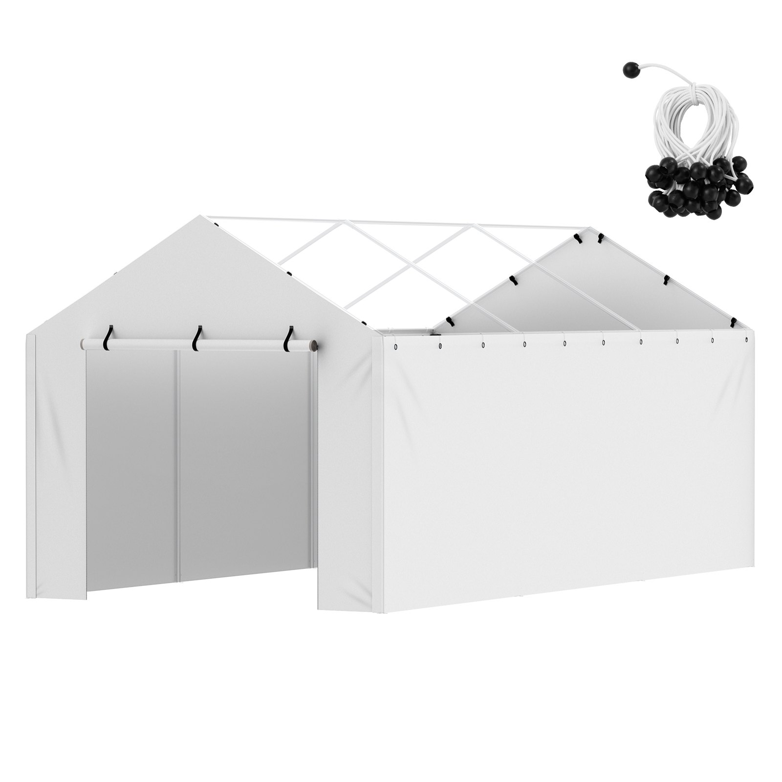 VEVOR Carport Replacement Canopy Cover Side Wall 10 x 20 ft, Garage Tent Shelter Tarp Heavy-Duty Waterproof & UV Protected, Easy Installation with Ball Bungees,White (Top and Frame Not Included)