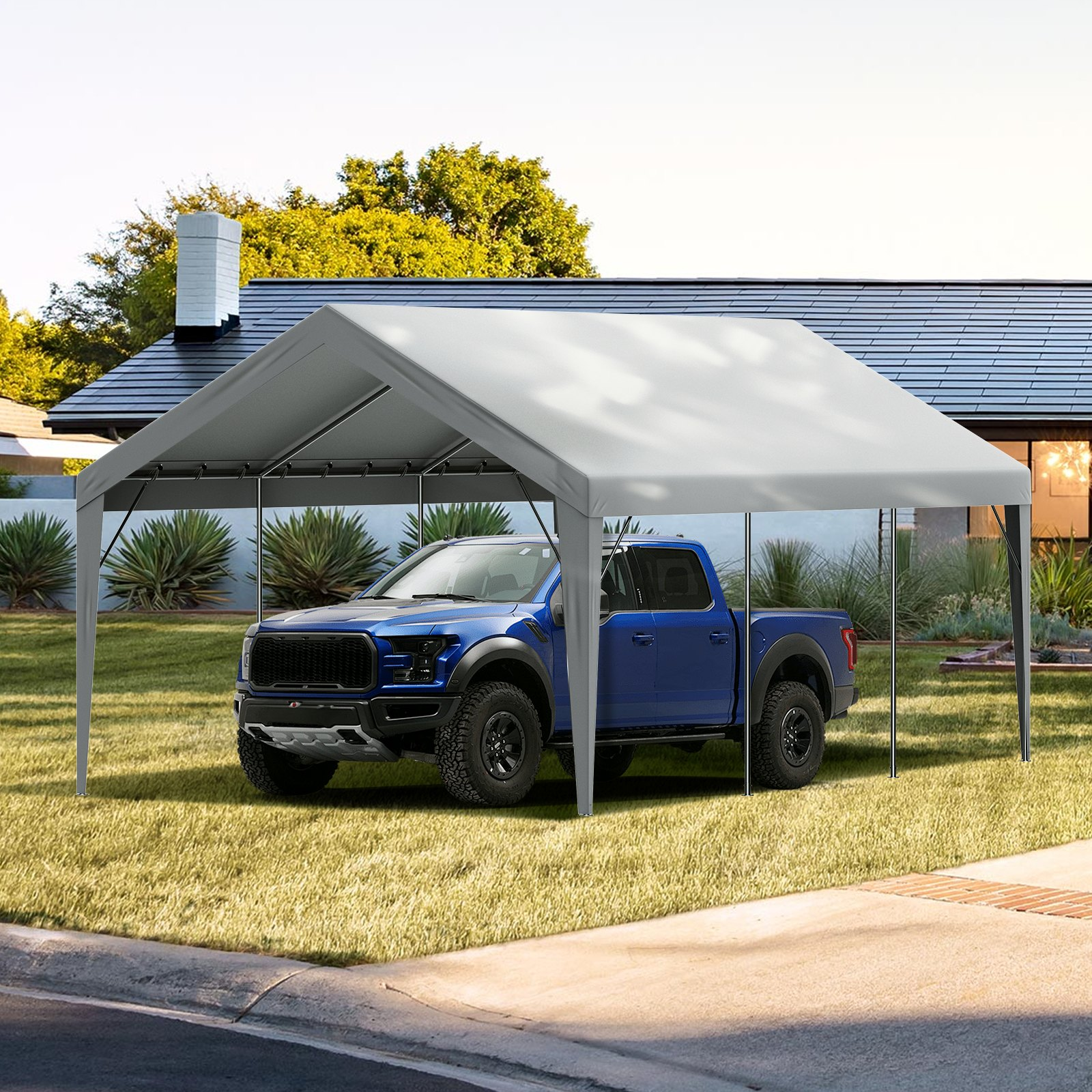 VEVOR Carport Replacement Canopy Cover 12 x 20 ft, Garage Top Tent Shelter Tarp Heavy-Duty Waterproof & UV Protected, Easy Installation with Ball Bungees,Grey (Only Top Cover, Frame Not Include)