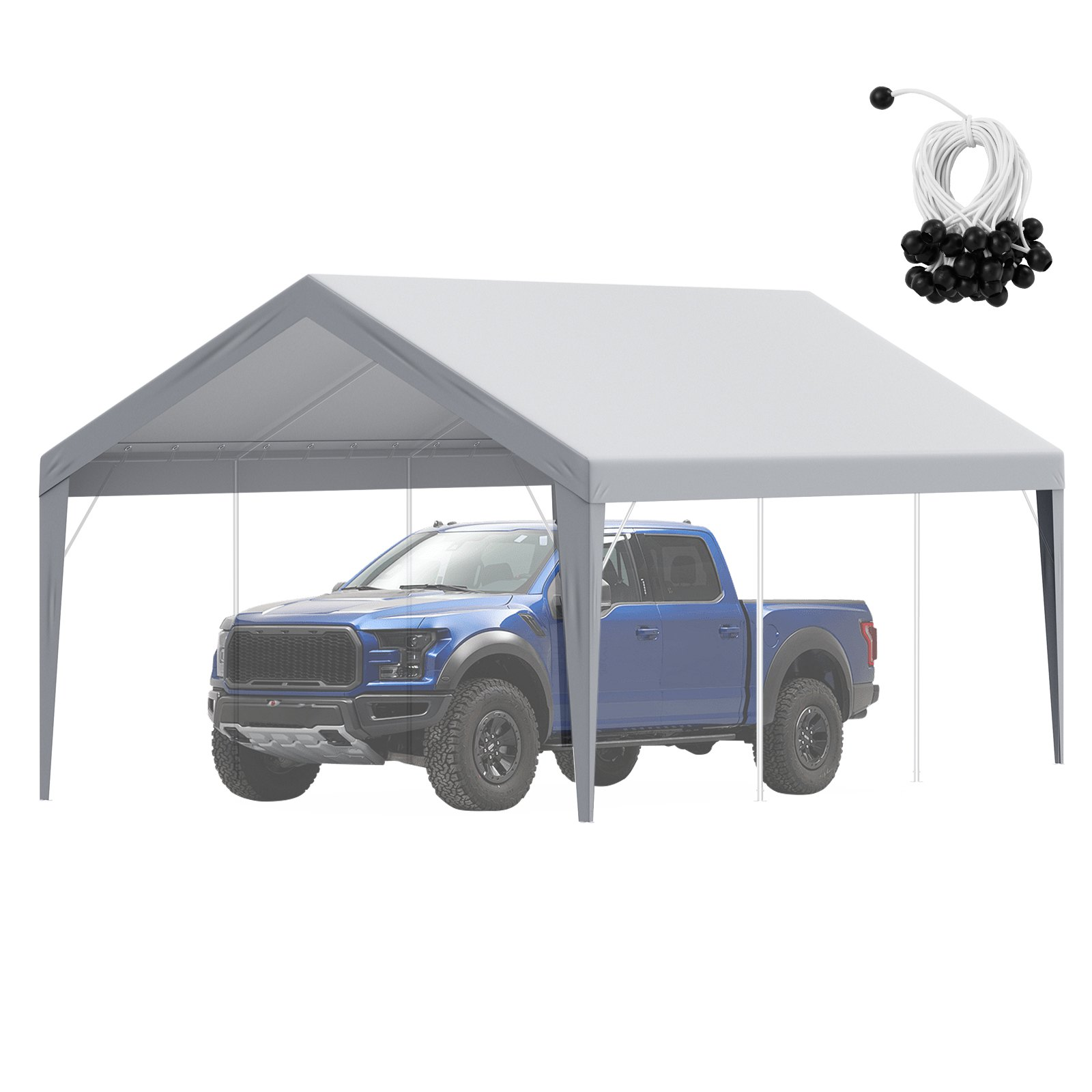 VEVOR Carport Replacement Canopy Cover 12 x 20 ft, Garage Top Tent Shelter Tarp Heavy-Duty Waterproof & UV Protected, Easy Installation with Ball Bungees,Grey (Only Top Cover, Frame Not Include)