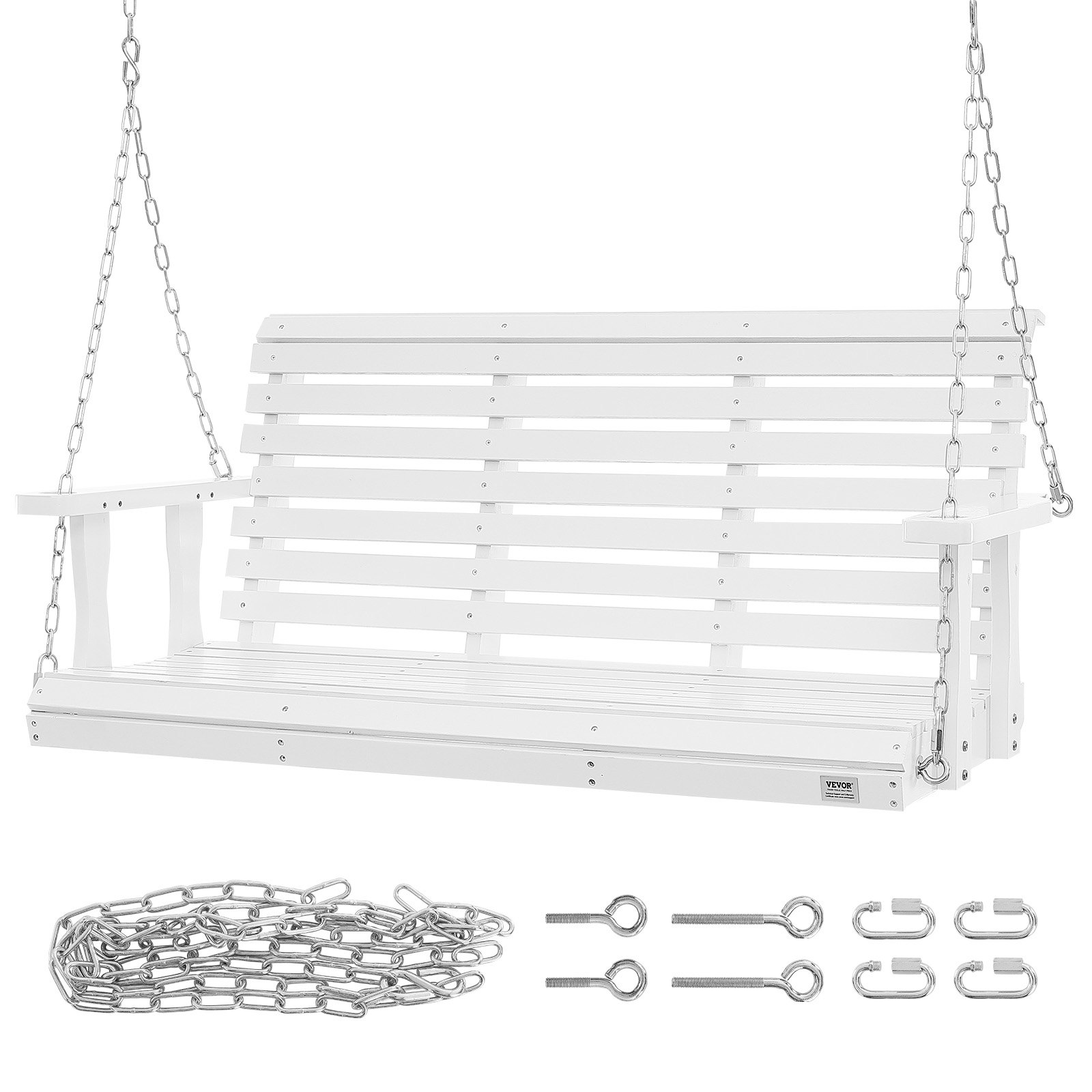 VEVOR Wooden Porch Swing 4.5 ft, Patio bench swing for Courtyard & Garden, Upgraded 880 lbs Strong Load Capacity, Heavy Duty Swing Chair Bench with Hanging Chains for Outdoors, White