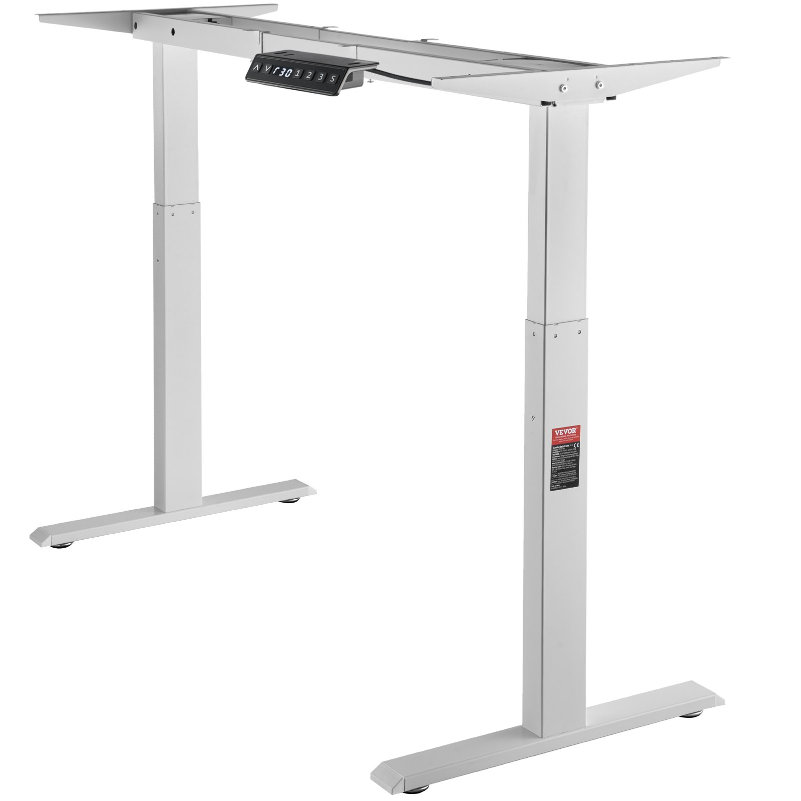 VEVOR Standing Desk Frame Dual Motor, Adjustable 27.6"-46.1" Height & 43.3"-70.1" Length Electric Stand Up Computer Desk Legs, Ergonomic DIY Workstation Base for Home and Office (White Frame Only)