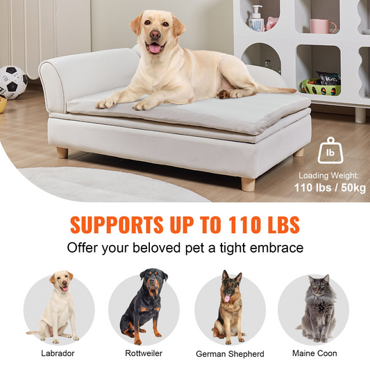 VEVOR Pet Sofa, Dog Couch for Large-Sized Dogs and Cats, Soft Velvety Dog Sofa Bed, 110 lbs Loading Cat Sofa, White