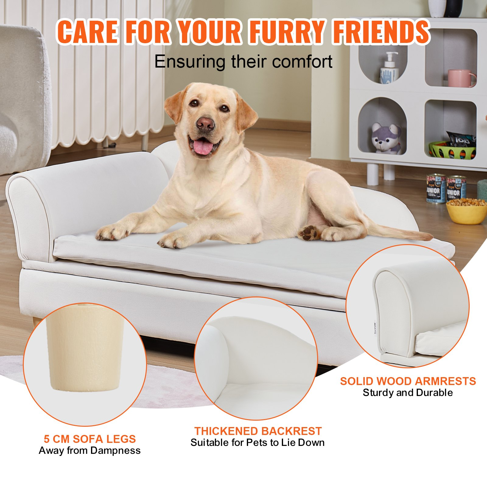 VEVOR Pet Sofa, Dog Couch for Large-Sized Dogs and Cats, Soft Velvety Dog Sofa Bed, 110 lbs Loading Cat Sofa, White