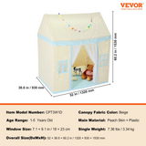 VEVOR Kids Play Tent, Kids Tent for Kids 1-5 Years Old, Toddler Tent with Mat and Tent Lamp, Tent for Kids with Windows for Indoor and Outdoor, Play House Castle Tent for Boys and Girls, Beige