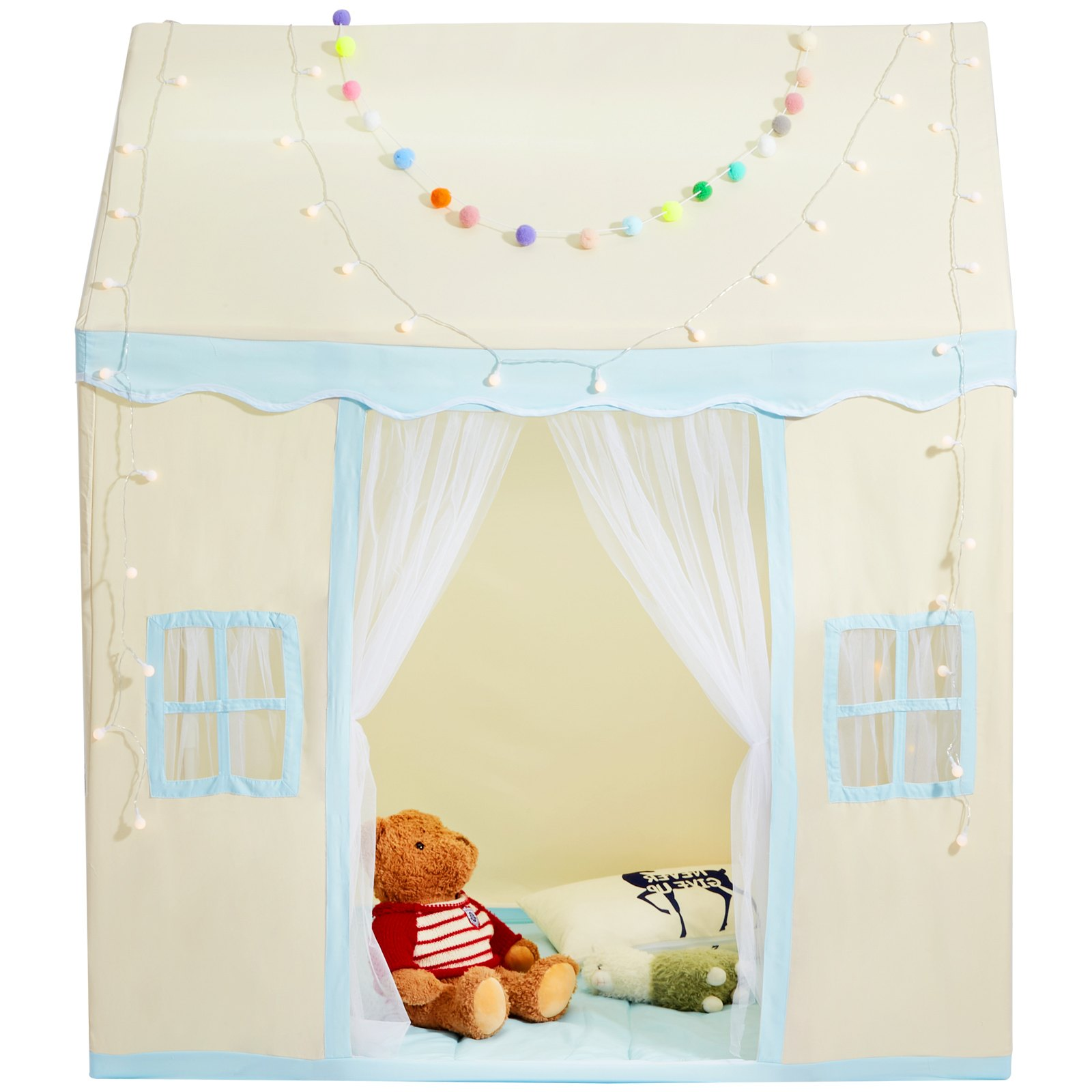 VEVOR Kids Play Tent, Kids Tent for Kids 1-5 Years Old, Toddler Tent with Mat and Tent Lamp, Tent for Kids with Windows for Indoor and Outdoor, Play House Castle Tent for Boys and Girls, Beige