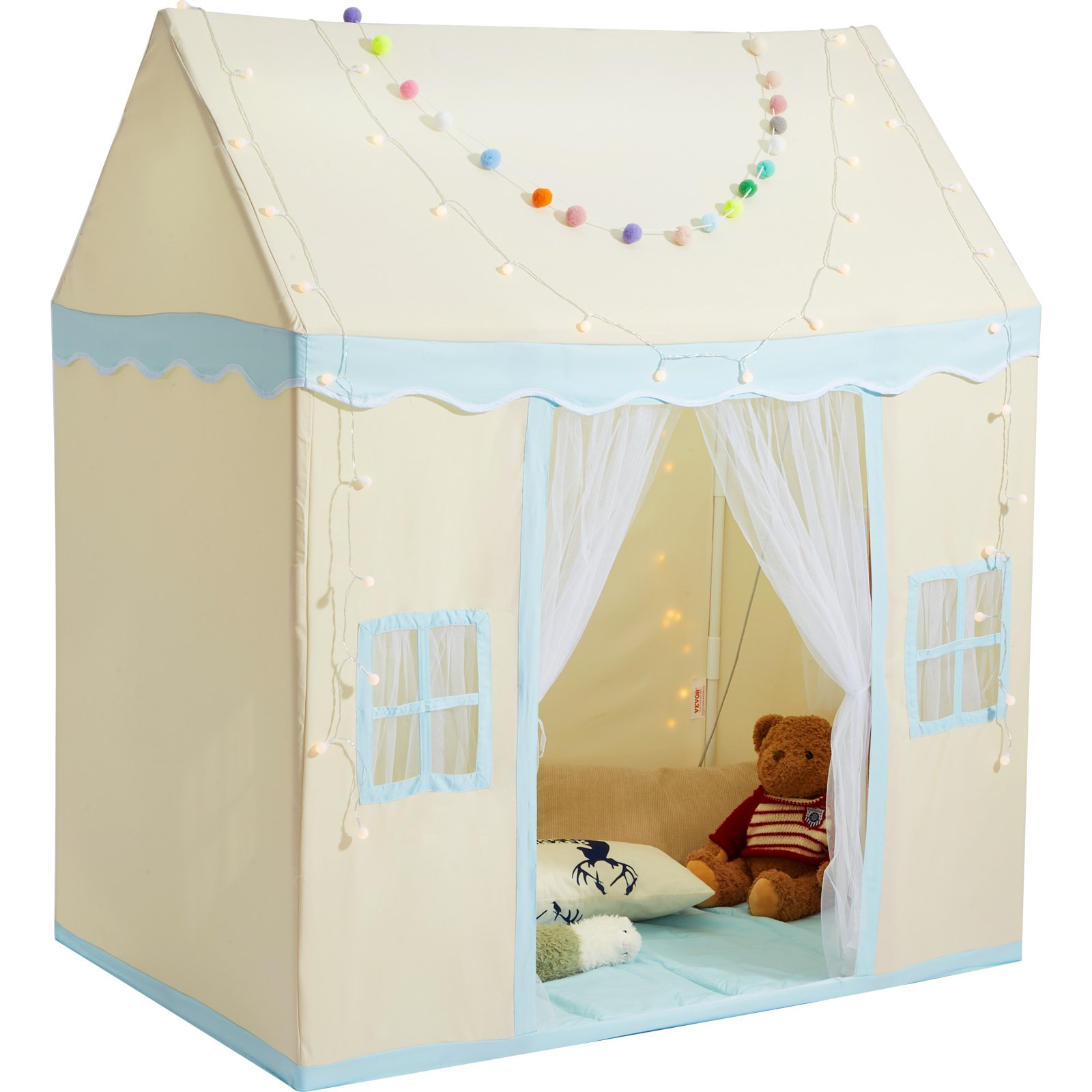 VEVOR Kids Play Tent, Kids Tent for Kids 1-5 Years Old, Toddler Tent with Mat and Tent Lamp, Tent for Kids with Windows for Indoor and Outdoor, Play House Castle Tent for Boys and Girls, Beige