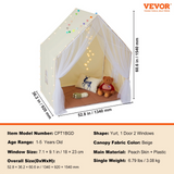 VEVOR Kids Play Tent, Kids Tent for Kids 1-5 Years Old, Toddler Tent with Mat and Tent Lamp, Tent for Kids with Windows for Indoor and Outdoor, Yurt Tent for Boys and Girls, Beige