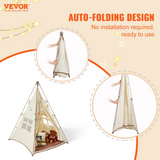 VEVOR Kids Play Tent, Teepee Tent for Kids 1-5 Years Old, Tent for Kids with Windows for Indoor and Outdoor, Foldable Toddler Tent with Mat and Carrying Bag, Kids Tent for Boys and Girls, Beige