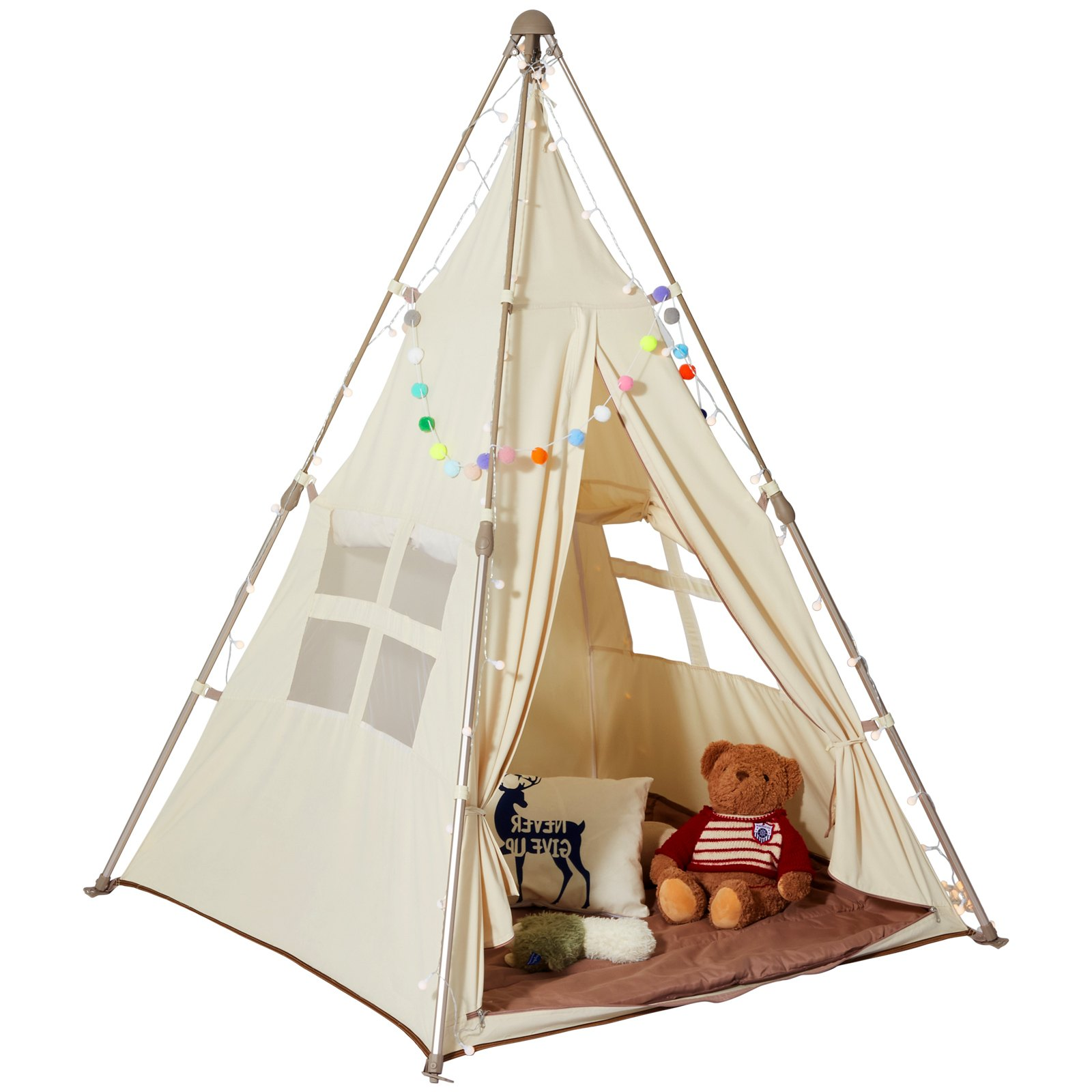 VEVOR Kids Play Tent, Teepee Tent for Kids 1-5 Years Old, Tent for Kids with Windows for Indoor and Outdoor, Foldable Toddler Tent with Mat and Carrying Bag, Kids Tent for Boys and Girls, Beige