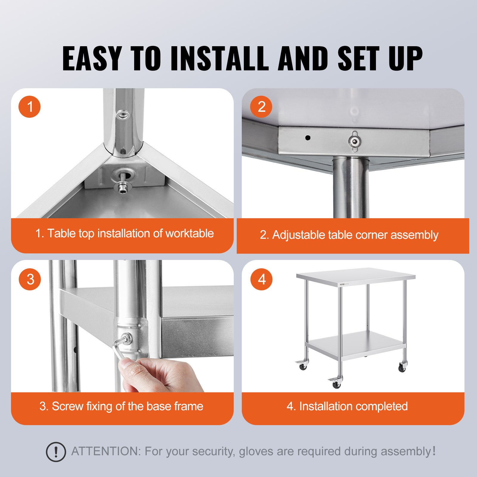 VEVOR Stainless Steel Work Table 30 x 18 x 38 Inch, with 4 Wheels, 3 Adjustable Height Levels, Heavy Duty Food Prep Worktable for Commercial Kitchen Restaurant, Silver