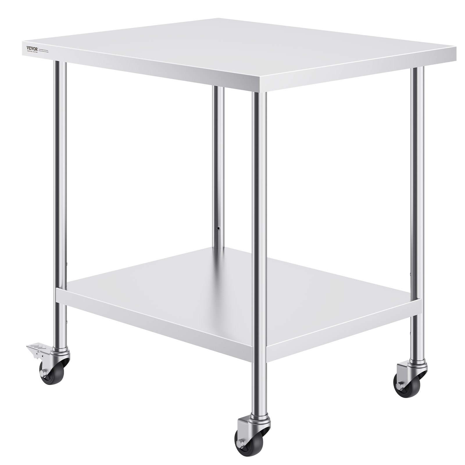 VEVOR Stainless Steel Work Table 30 x 18 x 38 Inch, with 4 Wheels, 3 Adjustable Height Levels, Heavy Duty Food Prep Worktable for Commercial Kitchen Restaurant, Silver