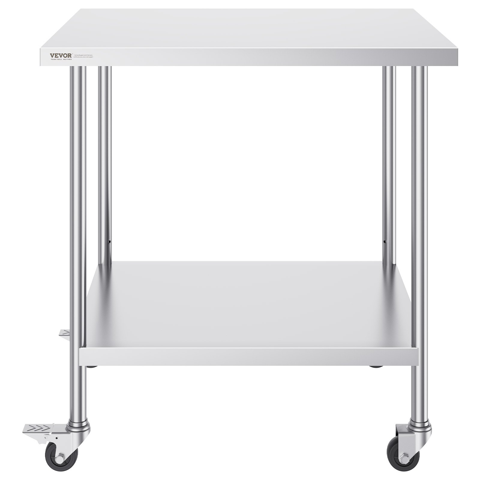 VEVOR Stainless Steel Work Table 30 x 18 x 38 Inch, with 4 Wheels, 3 Adjustable Height Levels, Heavy Duty Food Prep Worktable for Commercial Kitchen Restaurant, Silver