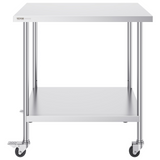 VEVOR Stainless Steel Work Table 30 x 18 x 38 Inch, with 4 Wheels, 3 Adjustable Height Levels, Heavy Duty Food Prep Worktable for Commercial Kitchen Restaurant, Silver