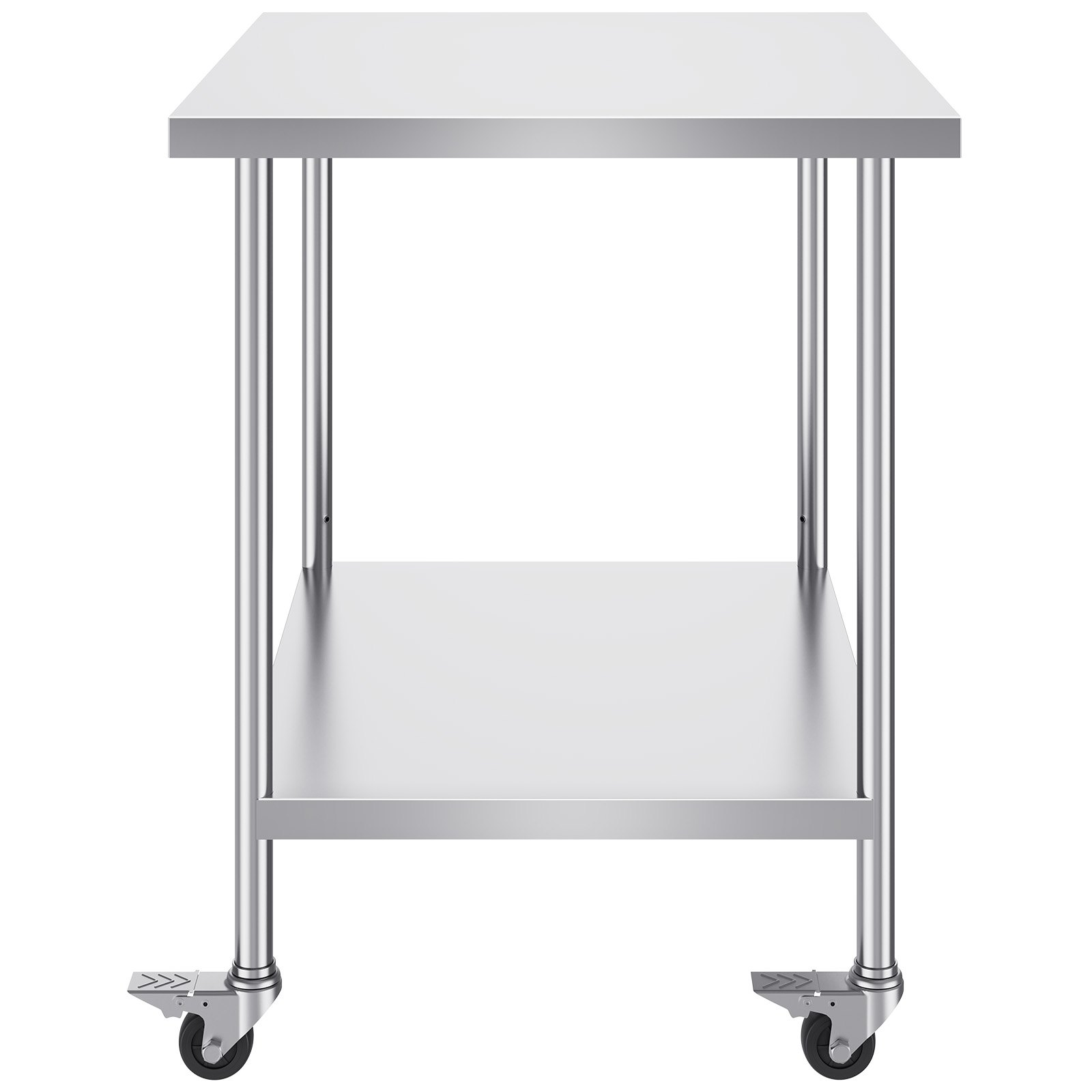 VEVOR Stainless Steel Work Table 30 x 18 x 38 Inch, with 4 Wheels, 3 Adjustable Height Levels, Heavy Duty Food Prep Worktable for Commercial Kitchen Restaurant, Silver